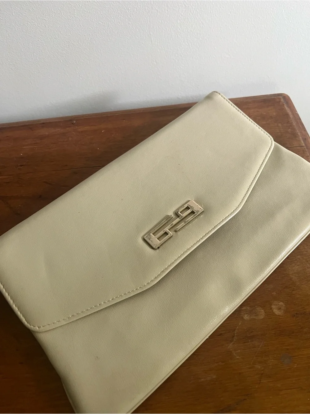 Vintage Ivory Envelope Clutch Purse Minimalist Cream Evening Bag 1970s 1980s